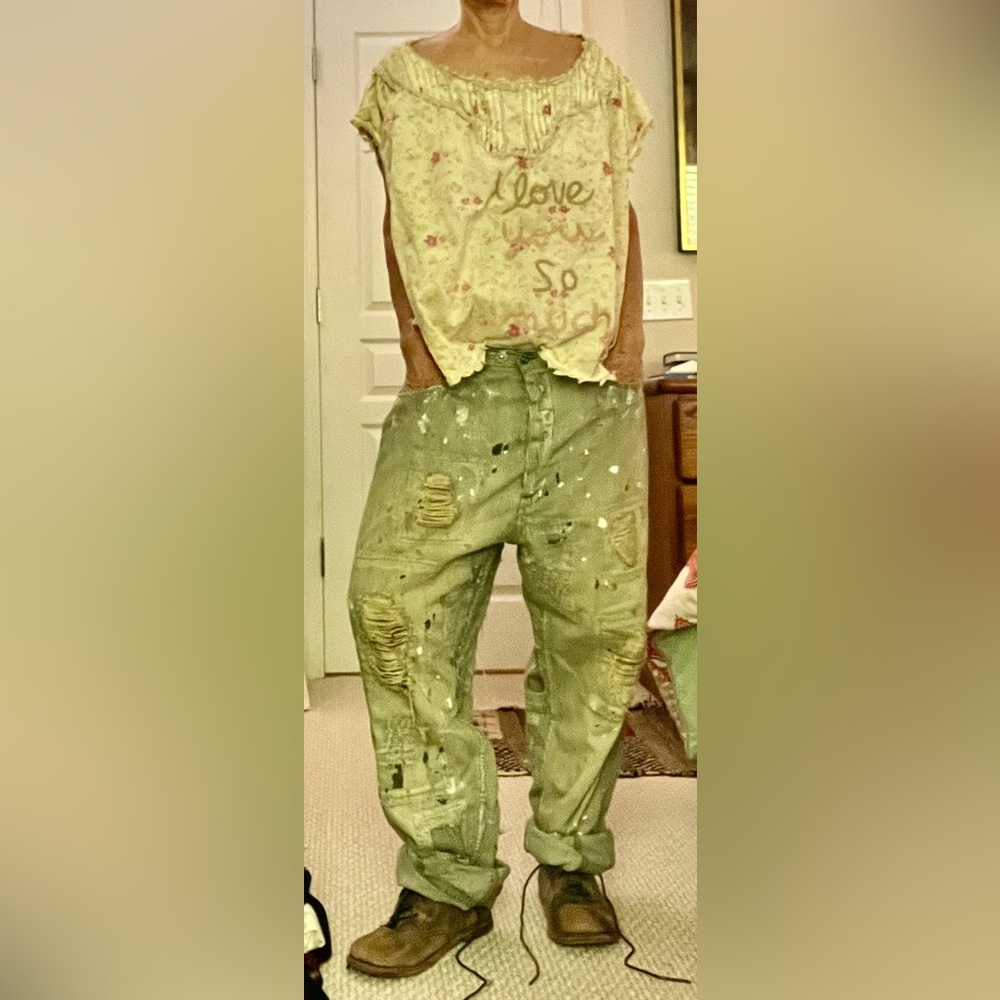 Magnolia Pearl Striped Miner Pants. Gently warn